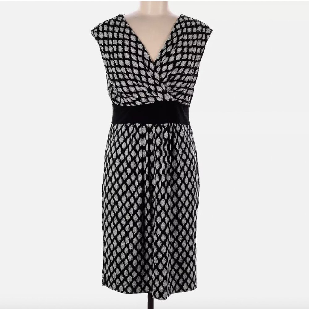 Ann Taylor Black Geometric Surplice Wrap Top Stretch Career Dress - Size 6